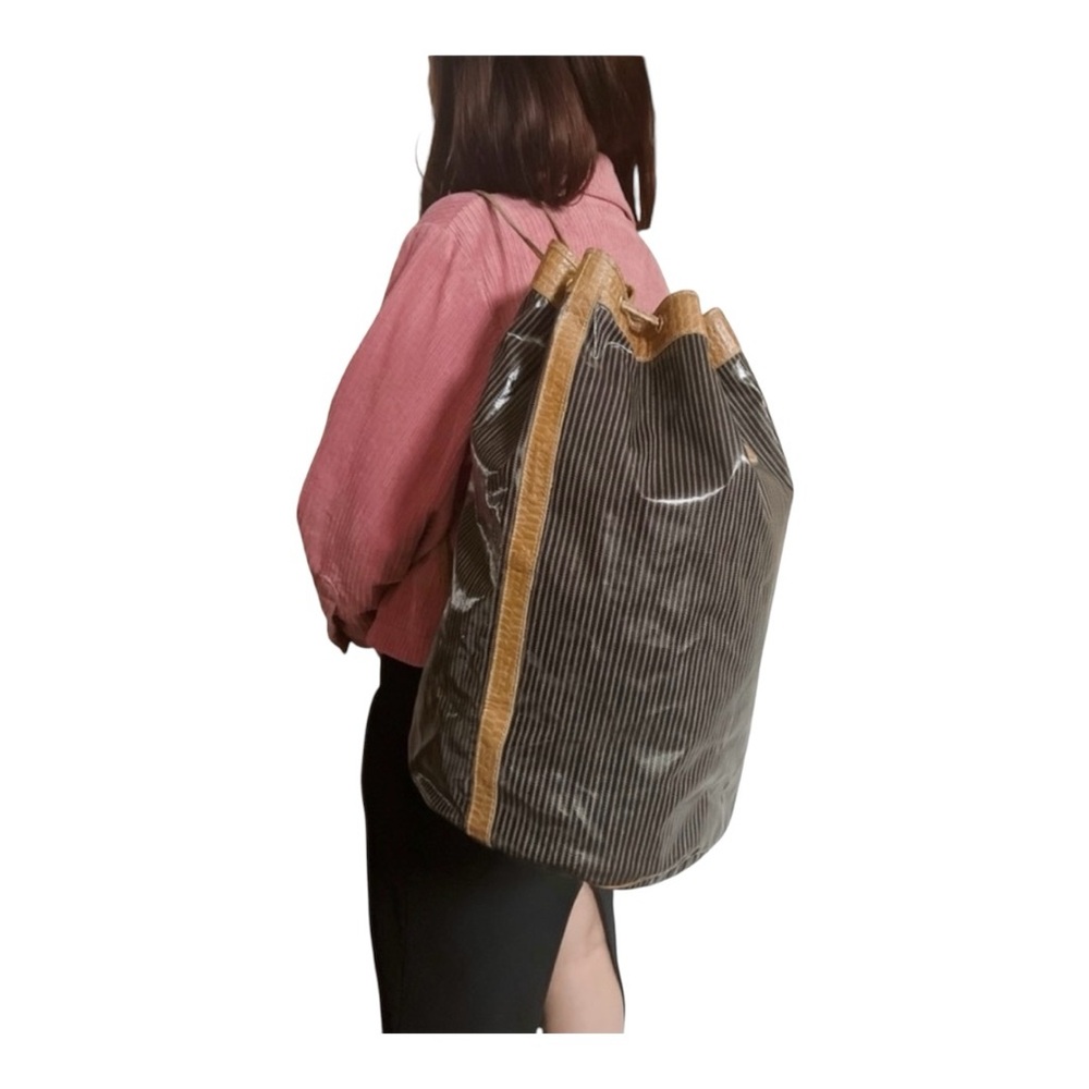 FENDI Authentic RARE Pequin Striped Nylon Drawstring XL Bucket Backpack - Picture 2 of 9